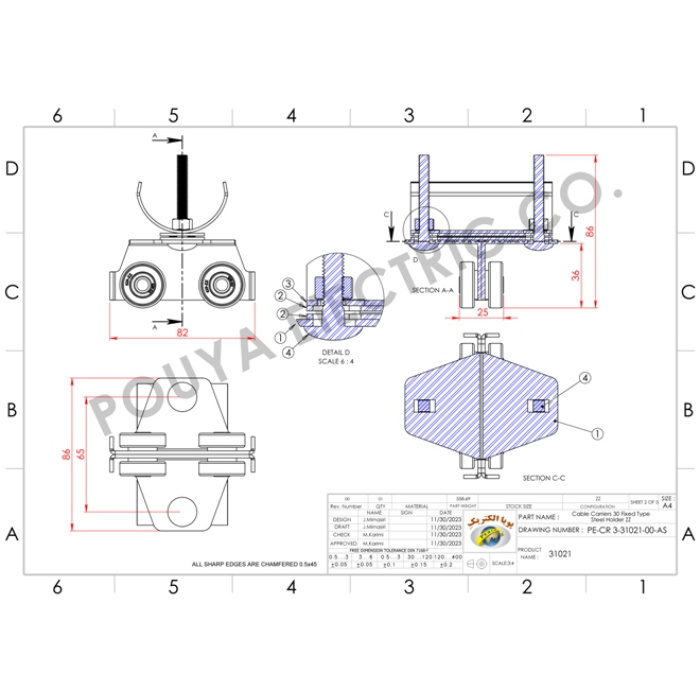 cable-carriers-30-fixed-type-steel-holder-zz-Engineering-drawing